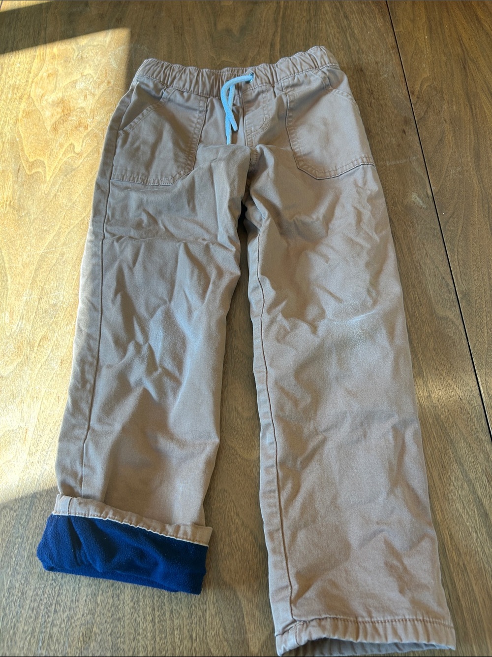 Cat & Jack Tan Pull-On Pants with Navy Fleece Lining